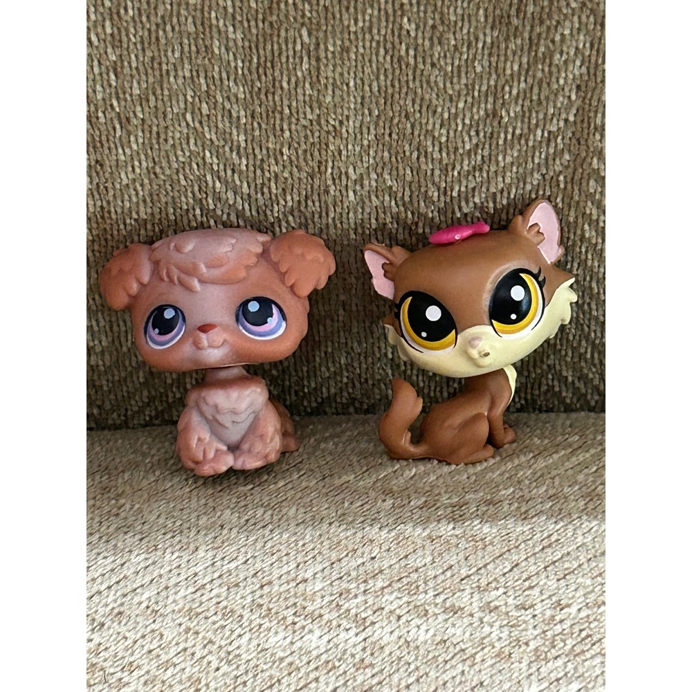Hasbro Littlest Pet Shop LPS Cat with Pink Bow and Poodle Dog Figures Lot